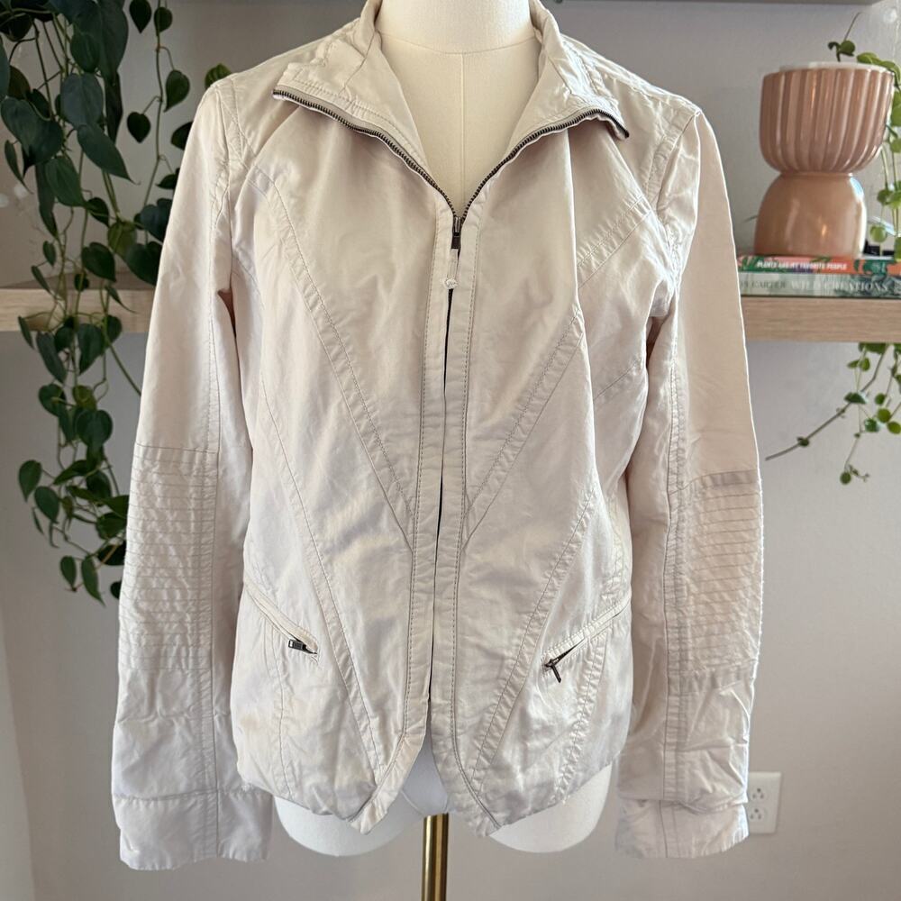 Banana Republic Moto Style Zip Jacket Beige Cotton M Outerwear Neutral Layering